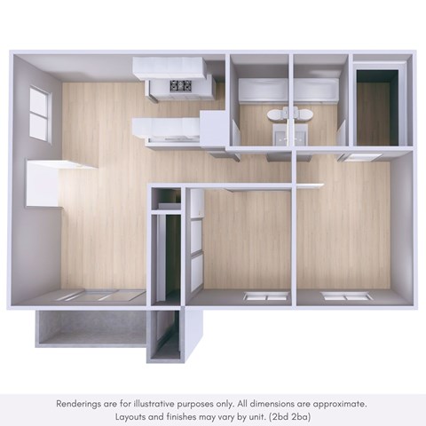 Floor plan for 2 beds, 2 baths, 789 sqft